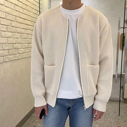 Men Zip Up Knitted Cardigan Lined Funnel Neck Jumper Sweater Pockets Coat All Seasons Comfortable