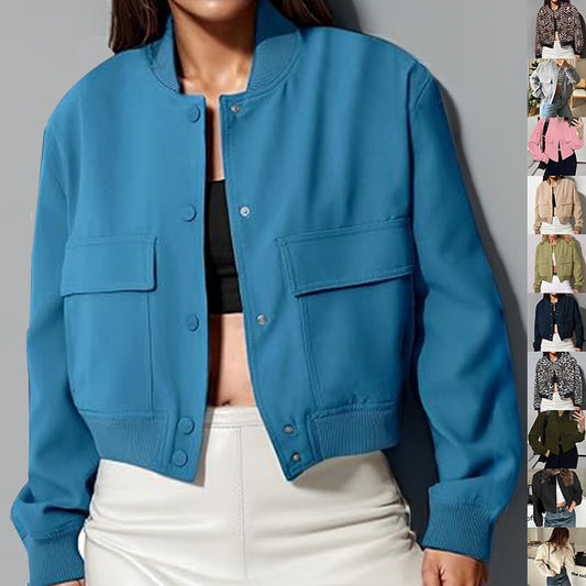 Stand-collar Jacket With Big Pockets Casual Loose